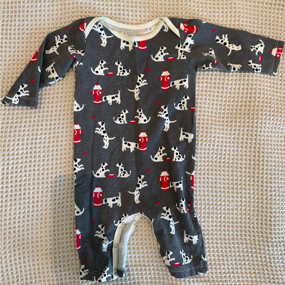 Winter Water Factory Gray Dalmatian Fire Dog Long-Sleeve Romper